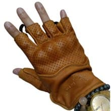 Gloves Real Leather Dark Yellow Vintage classic cafe racer Biker half fingers