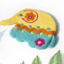 交換禮物 民族風森林系羊毛氈杯墊 動物濕氈杯墊-大象吸水杯墊