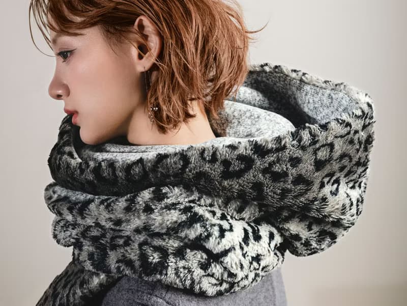 Mist 系列 - 煙跡 * 豹紋 混織毛料 圍巾 連帽圍巾