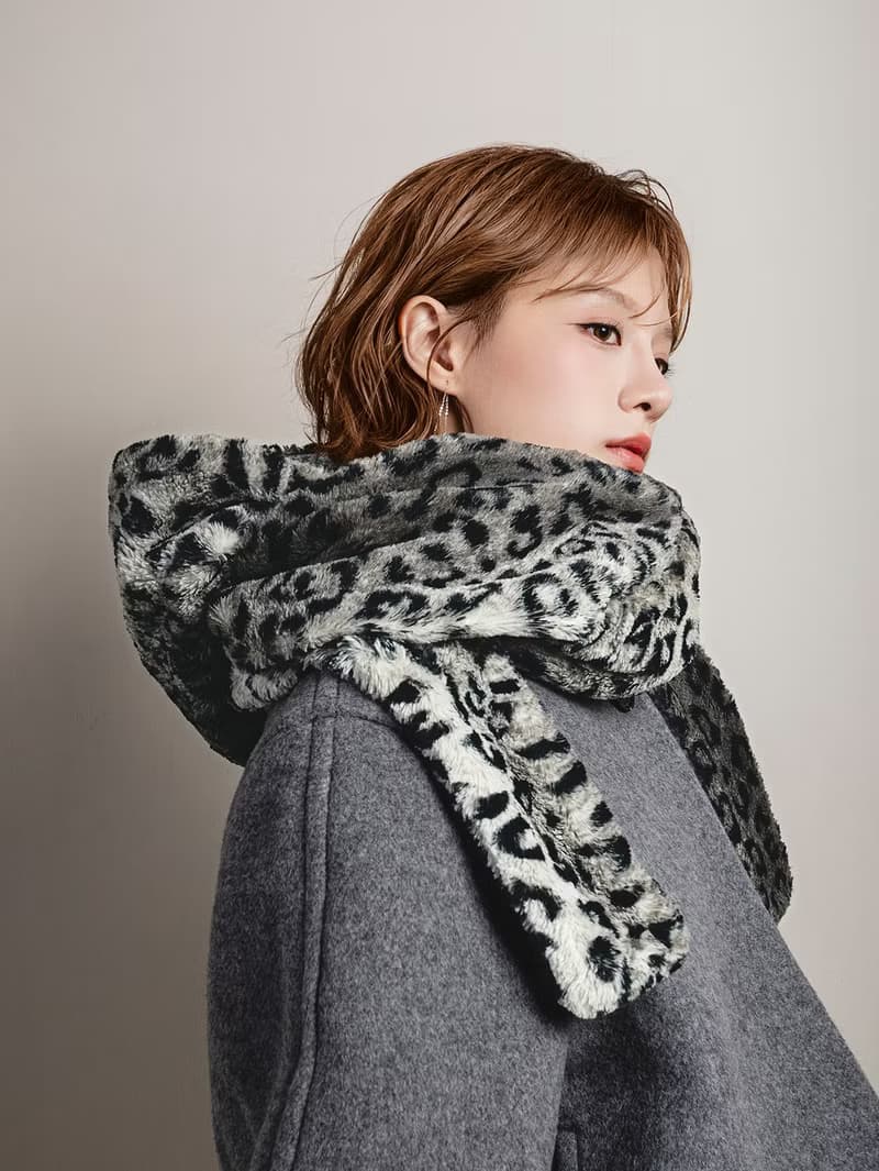 Mist 系列 - 煙跡 * 豹紋 混織毛料 圍巾 連帽圍巾