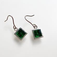 純銀方形珐瑯耳環  一對