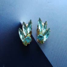 Vintage Jewelry 西洋古董飾品 冰藍萊茵 知性 夾式耳環