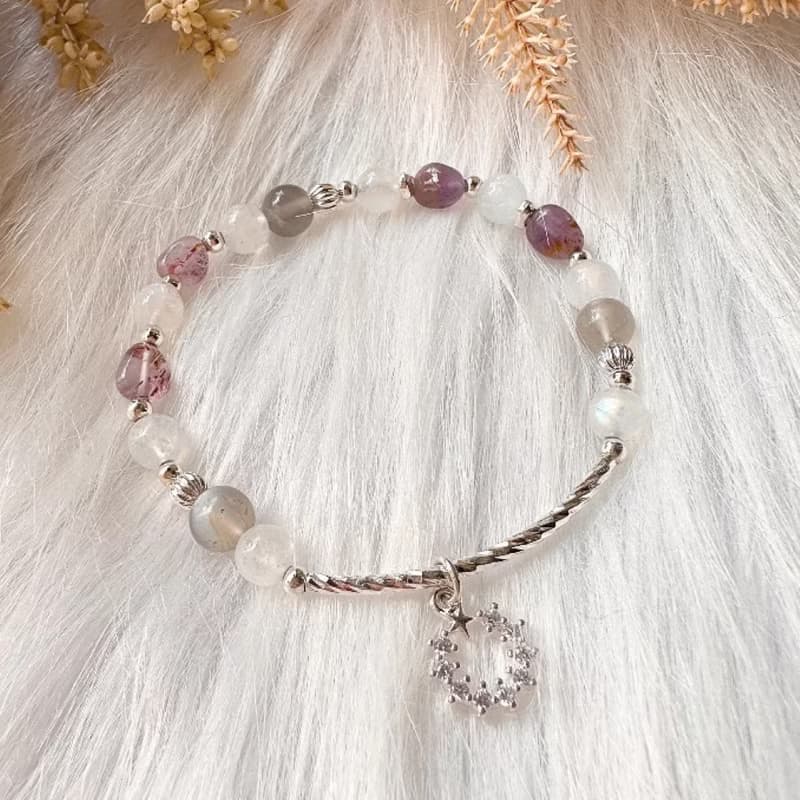 心動研究所 紫鈦晶月光石拉長石手鍊 生命靈數7號幸運手鍊 招財