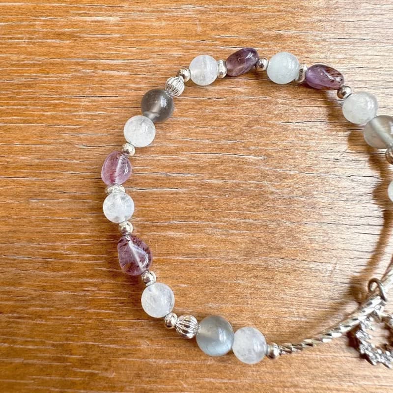 心動研究所 紫鈦晶月光石拉長石手鍊 生命靈數7號幸運手鍊 招財