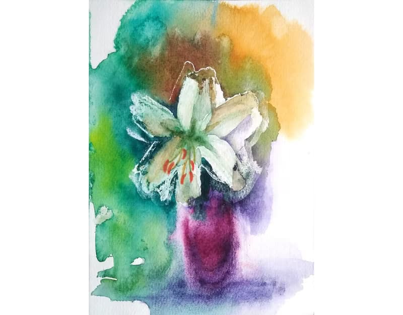 Lily Original Watercolor Floral Bouquets Painting Flower Still Life 手工水彩 原创水彩