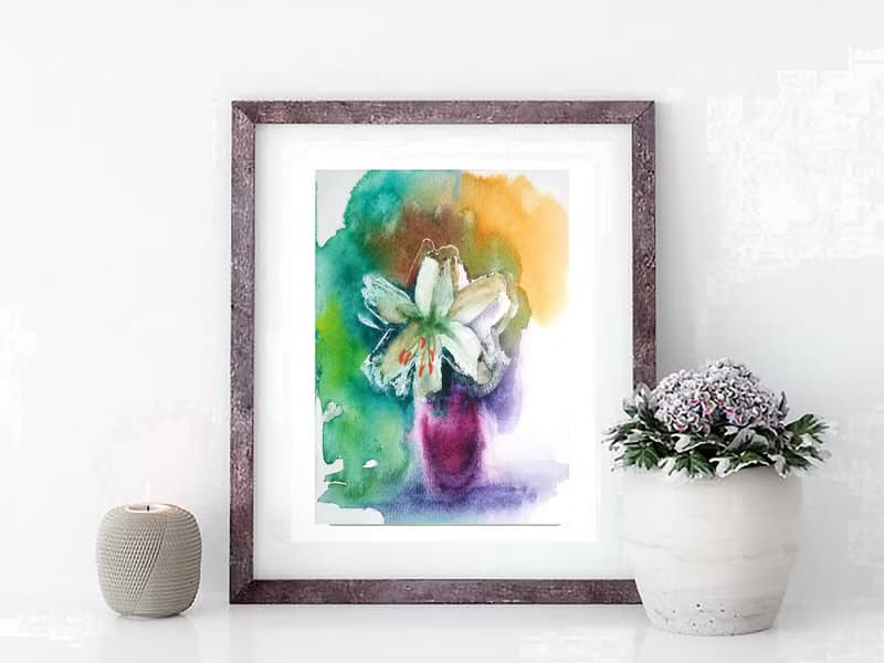 Lily Original Watercolor Floral Bouquets Painting Flower Still Life 手工水彩 原创水彩