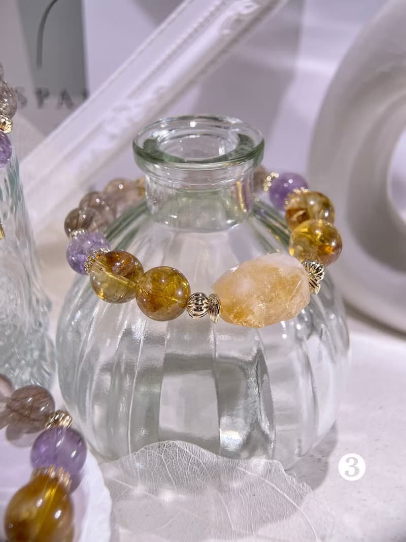 鎏金夢境  黃水晶|黃塔晶|銅鈦晶|薰衣草紫幽靈|水晶手鍊 A16-3