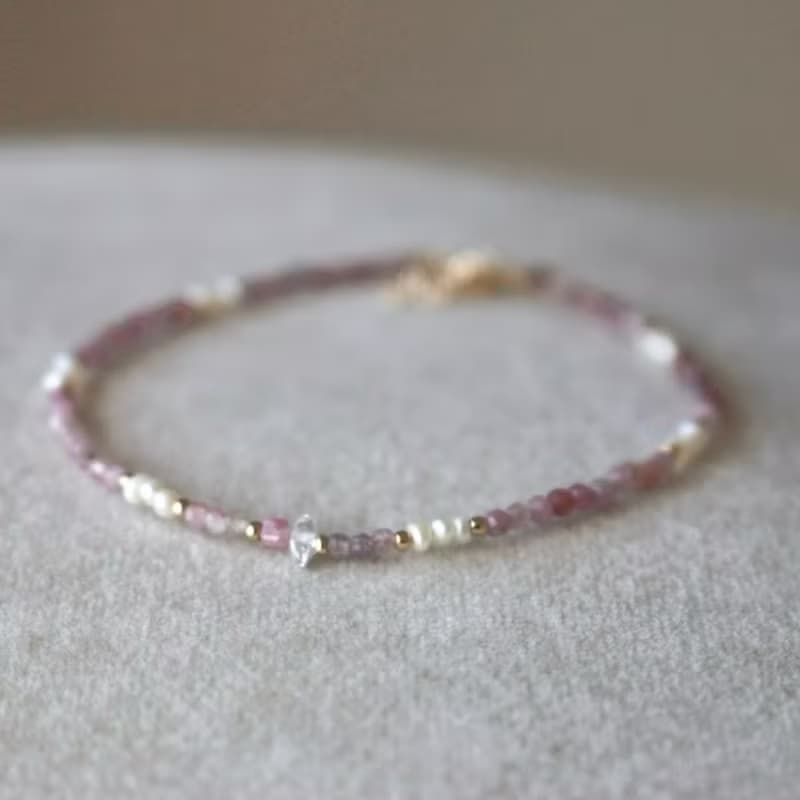 七月誕生石 手鍊 粉碧璽 紅寶石 - 保護 -