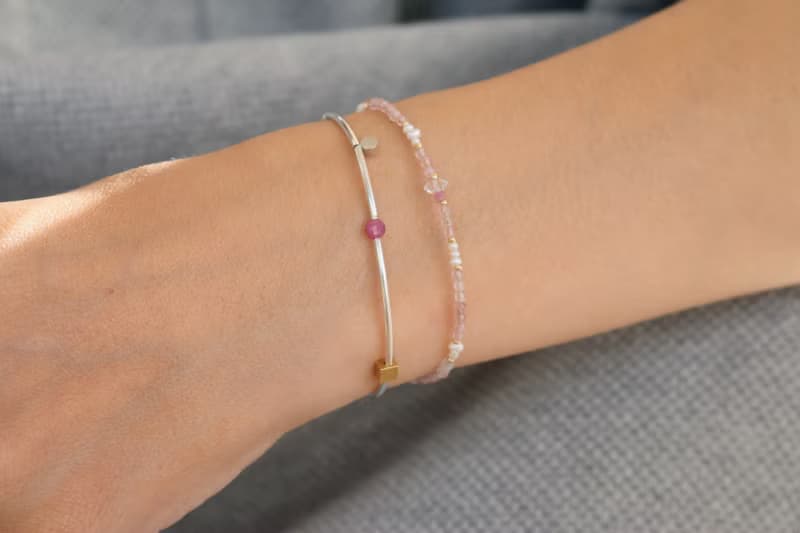 七月誕生石 手鍊 粉碧璽 紅寶石 - 保護 -