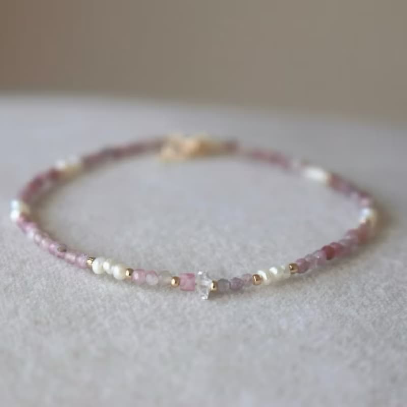 七月誕生石 手鍊 粉碧璽 紅寶石 - 保護 -