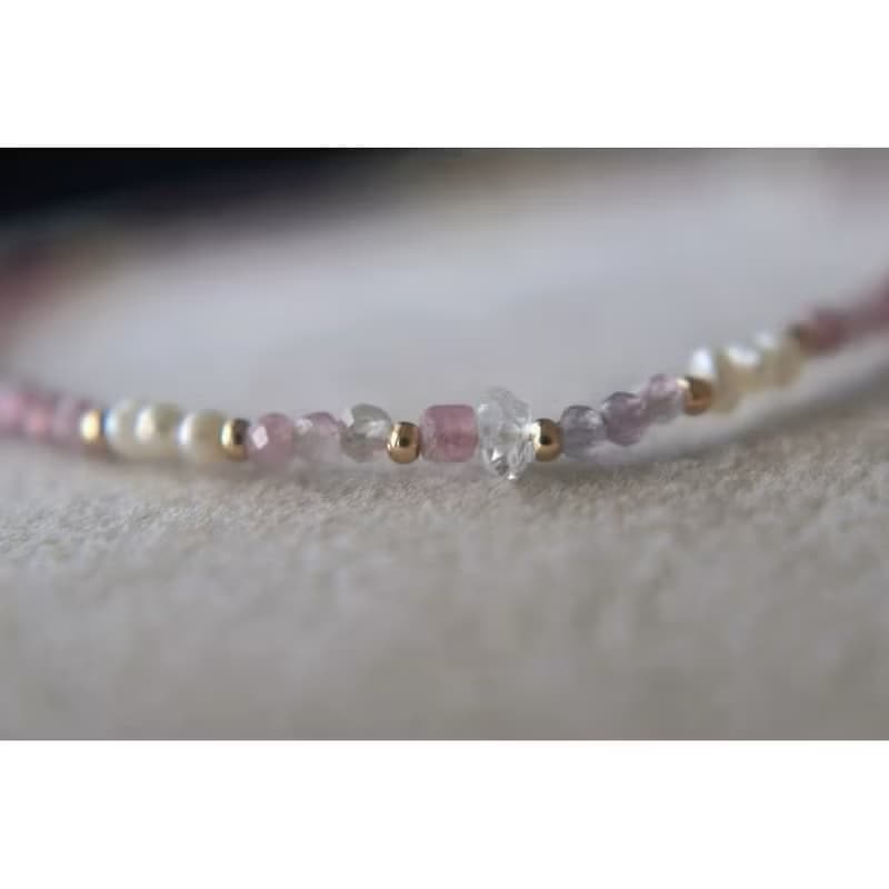 七月誕生石 手鍊 粉碧璽 紅寶石 - 保護 -