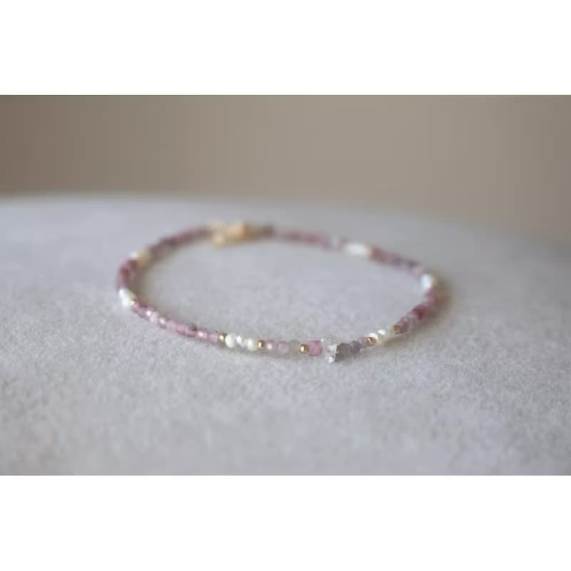 七月誕生石 手鍊 粉碧璽 紅寶石 - 保護 -