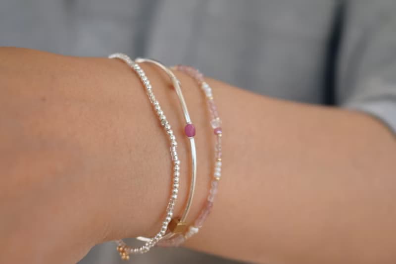 七月誕生石 手鍊 粉碧璽 紅寶石 - 保護 -