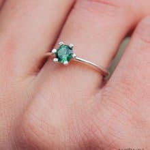 Prong Solitaire Round Green Quartz Silver Engagement Ring for Women Custom Gem