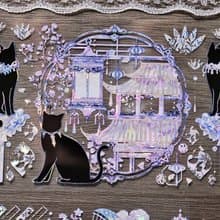 明 黒貓 東方古風 PET 紙膠帶 貝殼光 / 割型貼紙卷 星光膜