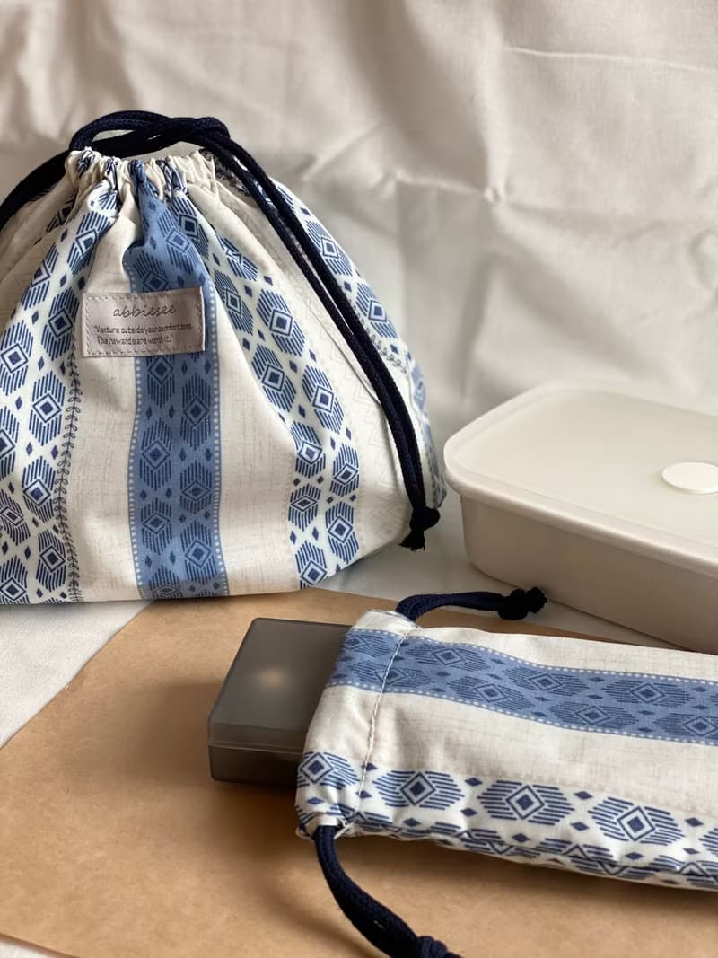 秘藍圖騰///防水立體束口袋 ‧ 餐袋尺寸兩入組