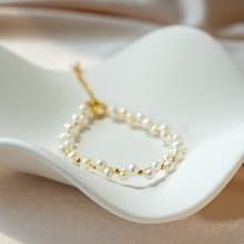 手工訂製 天然珍珠編織手鍊 醫療鋼鍍18k金