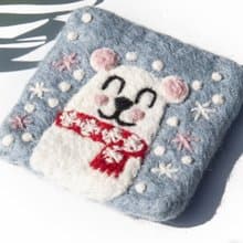 情人節禮物 聖誕交換禮物 羊毛氈杯墊 動物杯墊-下雪白熊吸水杯墊