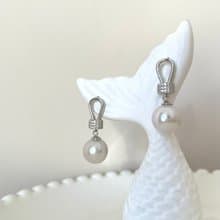 半蝴蝶結 天然淡水珍珠 純銀耳環