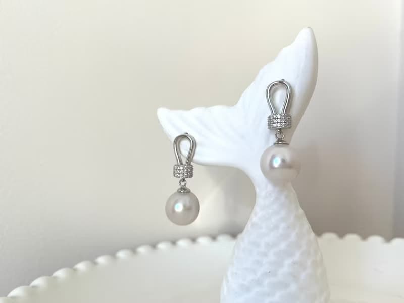 半蝴蝶結 天然淡水珍珠 純銀耳環