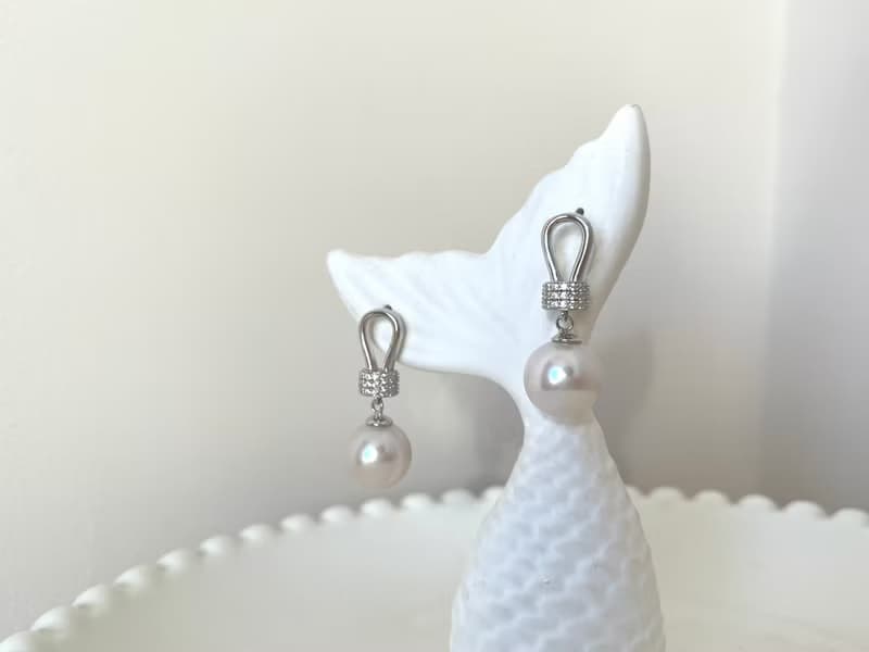 半蝴蝶結 天然淡水珍珠 純銀耳環