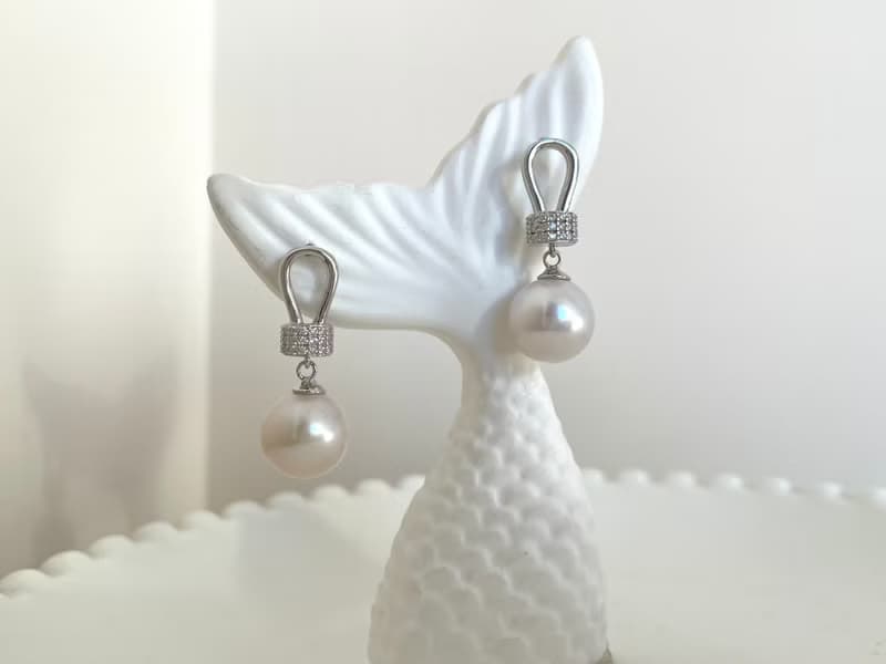 半蝴蝶結 天然淡水珍珠 純銀耳環