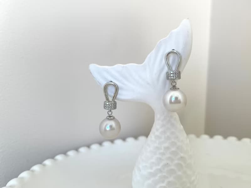 半蝴蝶結 天然淡水珍珠 純銀耳環