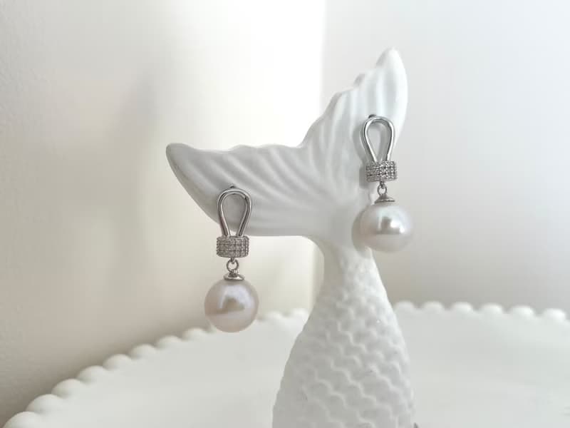 半蝴蝶結 天然淡水珍珠 純銀耳環