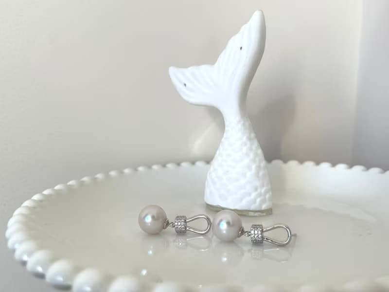 半蝴蝶結 天然淡水珍珠 純銀耳環