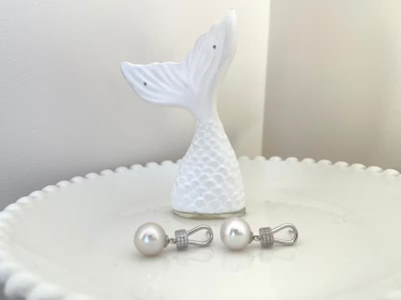 半蝴蝶結 天然淡水珍珠 純銀耳環