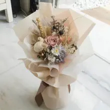 畢業花束 微甜栗粉 法式田園風永生花束 乾燥花束