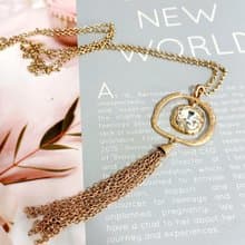 vintage jewelry 金色迴型萊茵流蘇長項鍊