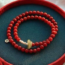 天然川料南紅瑪瑙 和田玉環環相扣純銀銅錢設計多圈手串手鍊s