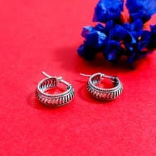 聖誕 交換禮物復古風編織925純銀耳環 V花紋邊設計 (禮盒裝)