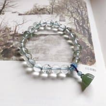 一世清安。天然滿天星綠幽靈7mm手鏈 和田玉蓮蓬掛墜+海藍寶手串