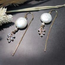 VIIART。白孔雀。珍珠鋯石925銀鍍金耳勾耳線