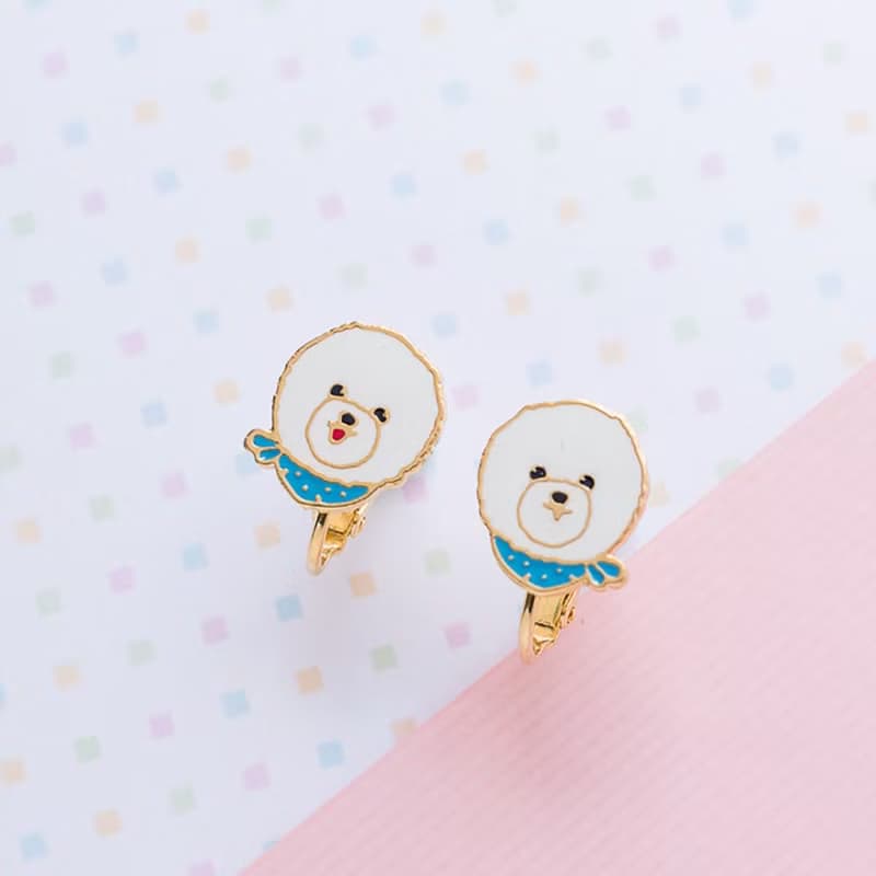 比熊 Bichon  夾式 耳環 生日禮物 寵物飾品 狗狗 紙盒包裝