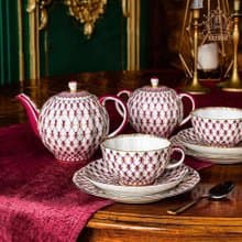 經典網紋系列-粉紅網格22K金手工 19件下午茶禮組