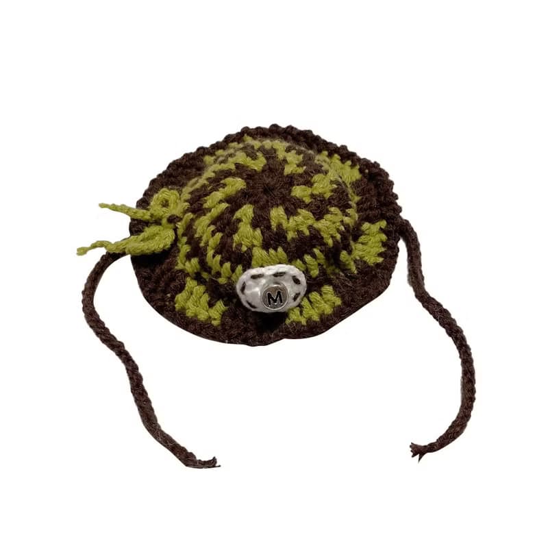 Single item, Olive Green Brown hat : 10cm doll-only