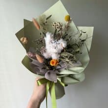 手工毛絨娃娃 乾燥花束 畢業花束