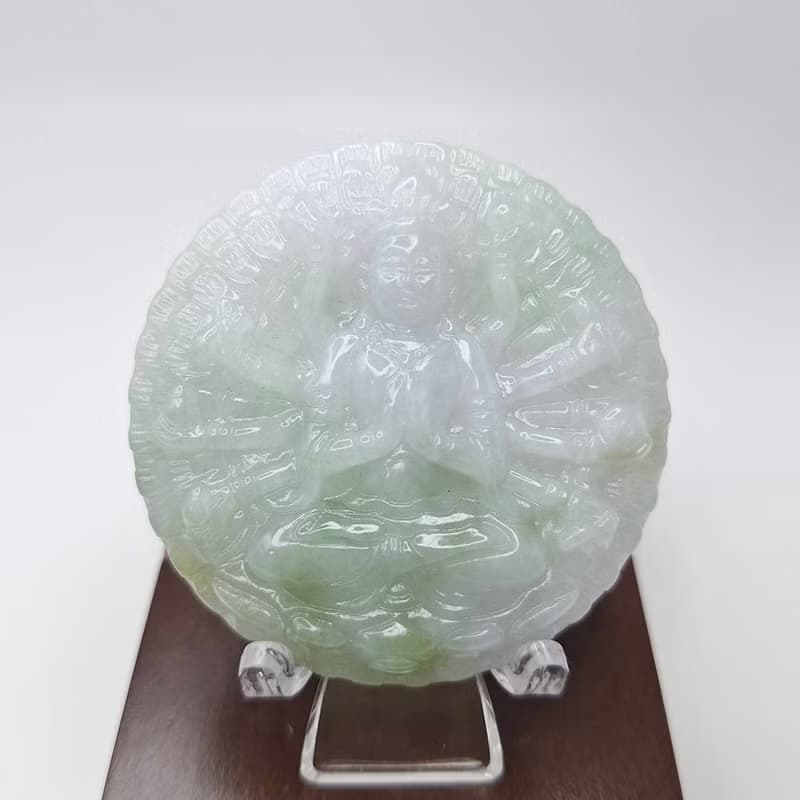 冰潤三彩千手觀音吊墜 | 天然緬甸玉A貨翡翠