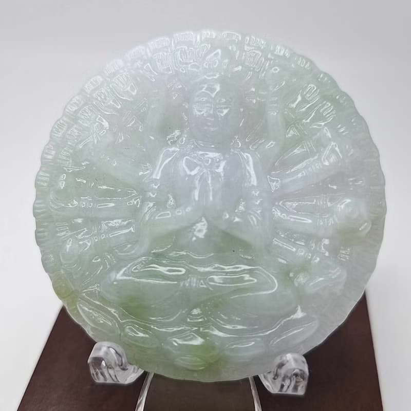 冰潤三彩千手觀音吊墜 | 天然緬甸玉A貨翡翠