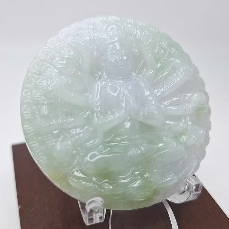 冰潤三彩千手觀音吊墜 | 天然緬甸玉A貨翡翠