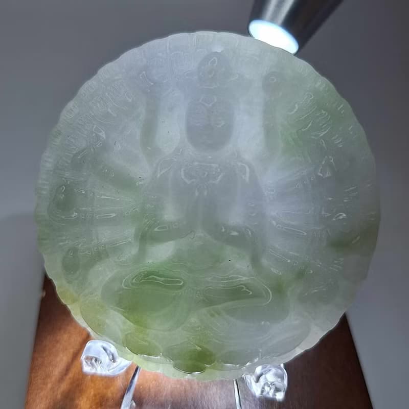 冰潤三彩千手觀音吊墜 | 天然緬甸玉A貨翡翠