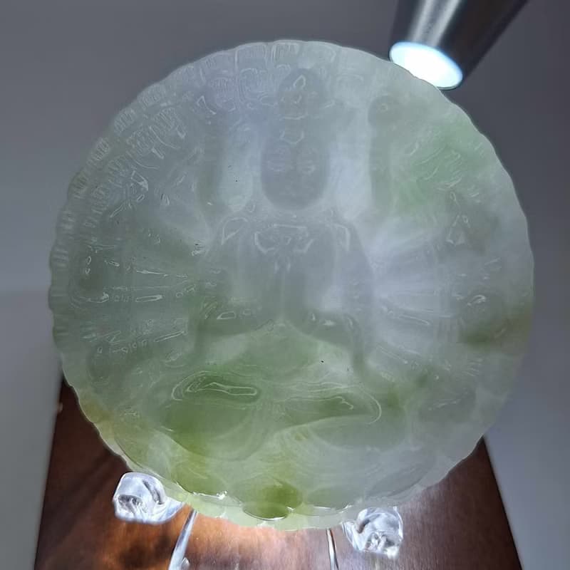 冰潤三彩千手觀音吊墜 | 天然緬甸玉A貨翡翠