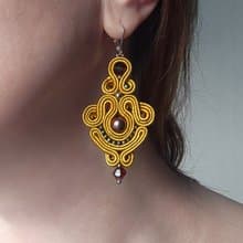 金耳環 Long earrings, beaded earrings, soutache embroidery