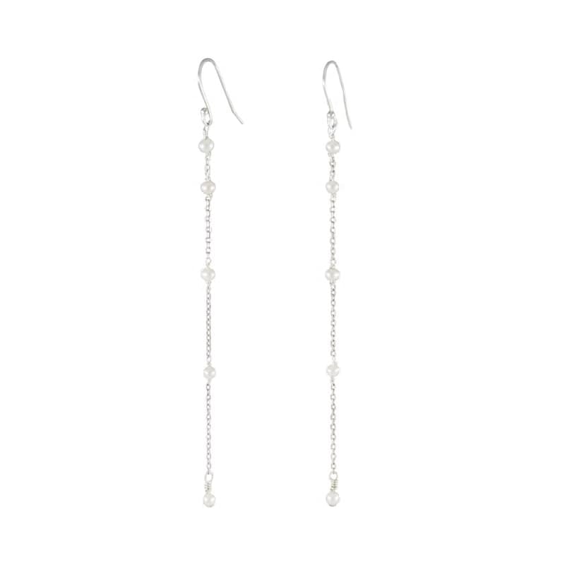 Tiny Pearl Silver Drop Earrings 小顆珍珠純銀垂墜長耳環