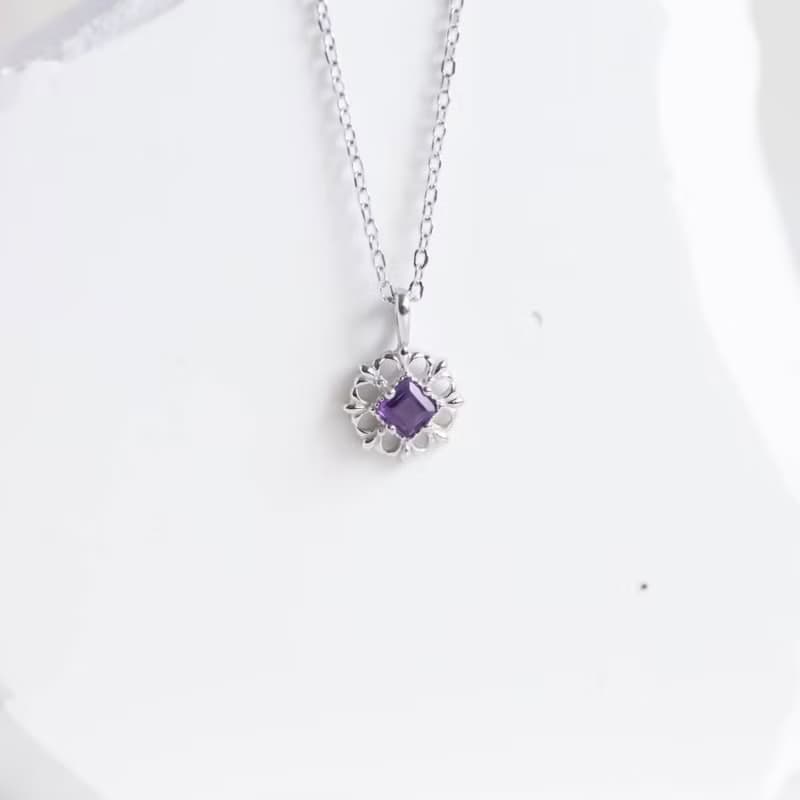 紫水晶925純銀方塊蕾絲項鍊