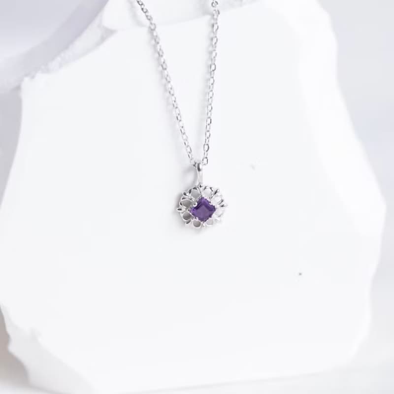 紫水晶925純銀方塊蕾絲項鍊
