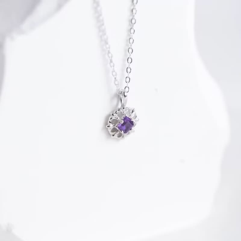 紫水晶925純銀方塊蕾絲項鍊